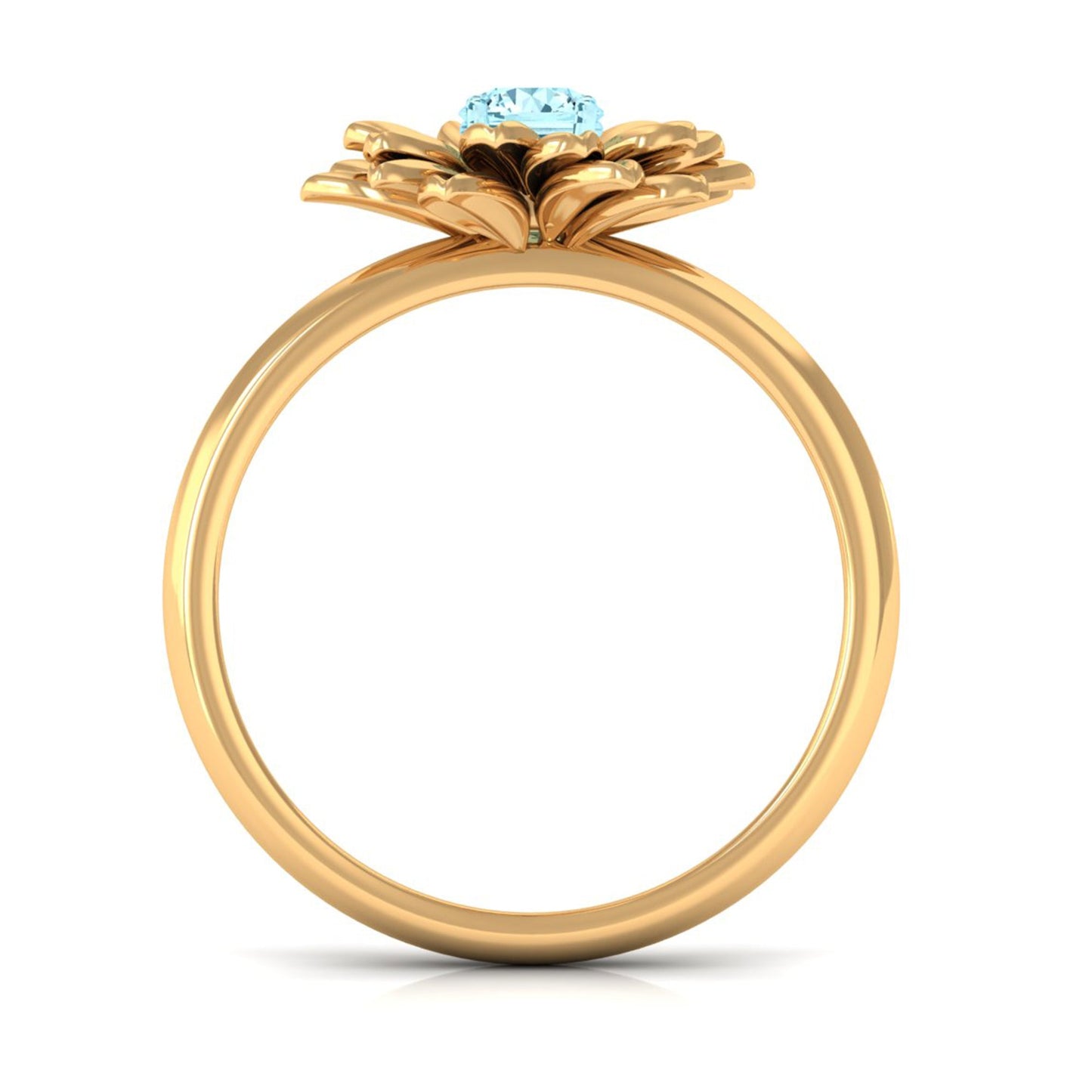 Round Cut Real Aquamarine Flower Engagement Ring