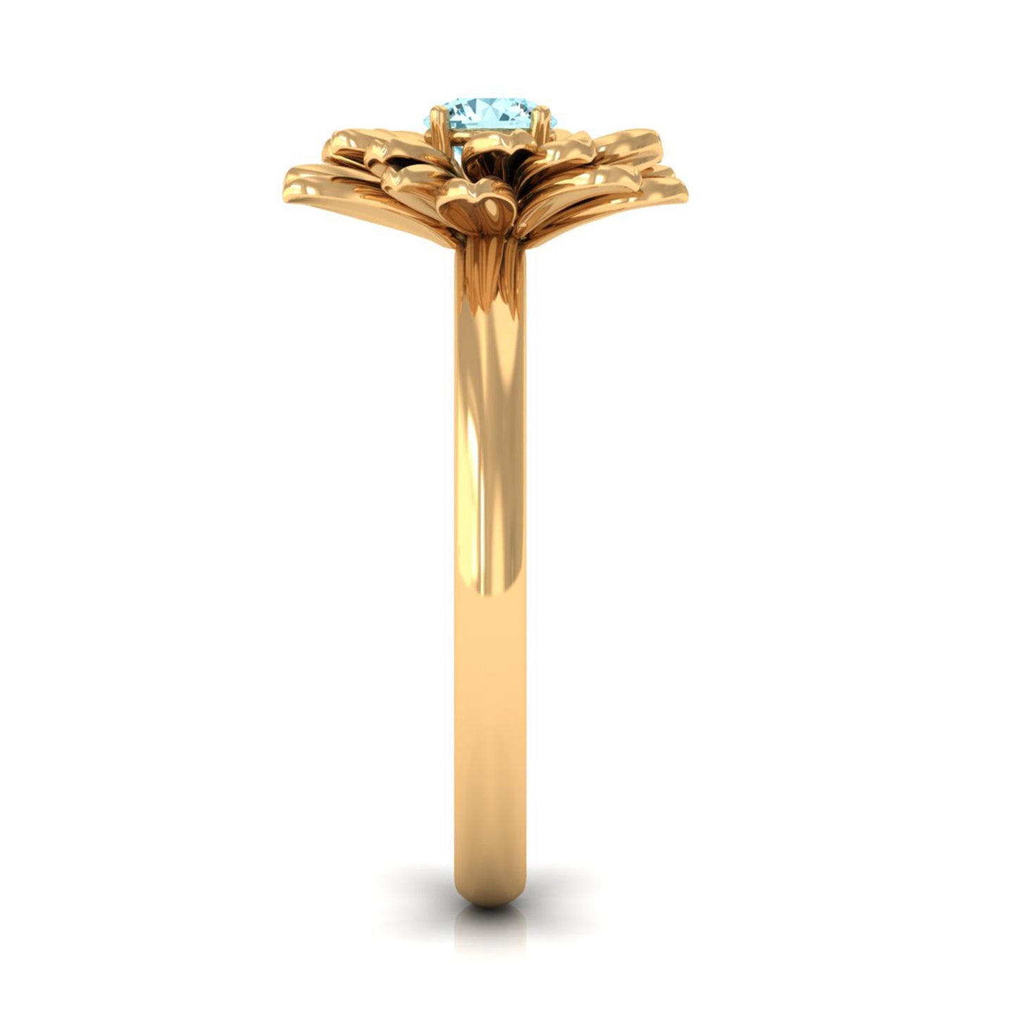Round Cut Real Aquamarine Flower Engagement Ring