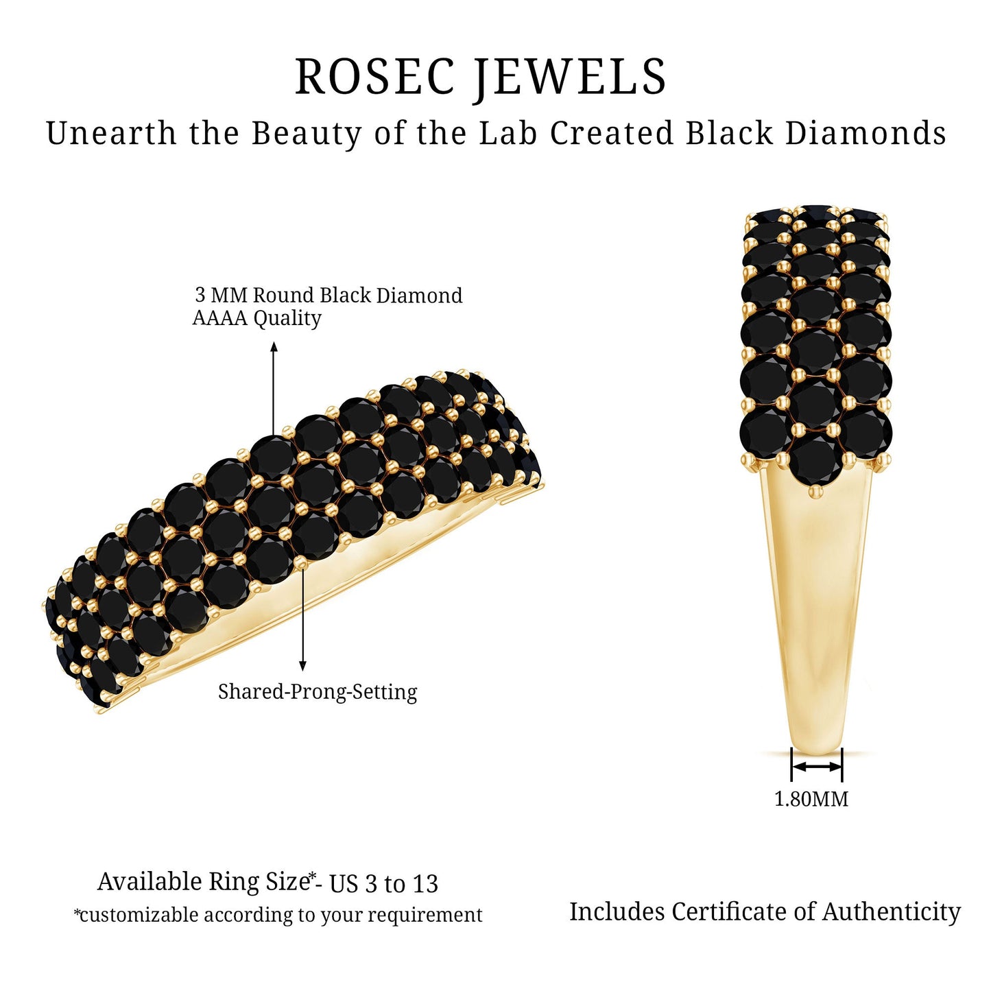 Certified Lab Grown Black Diamond Half Eternity Band Ring for Women