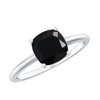 Certified Black Onyx 2 Carat Cushion Cut Engagement Ring