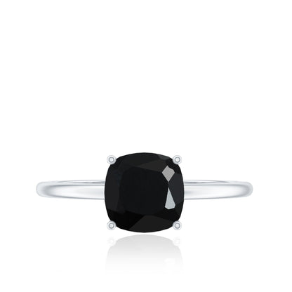 Certified Black Onyx 2 Carat Cushion Cut Engagement Ring