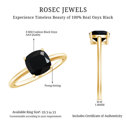 Certified Black Onyx 2 Carat Cushion Cut Engagement Ring