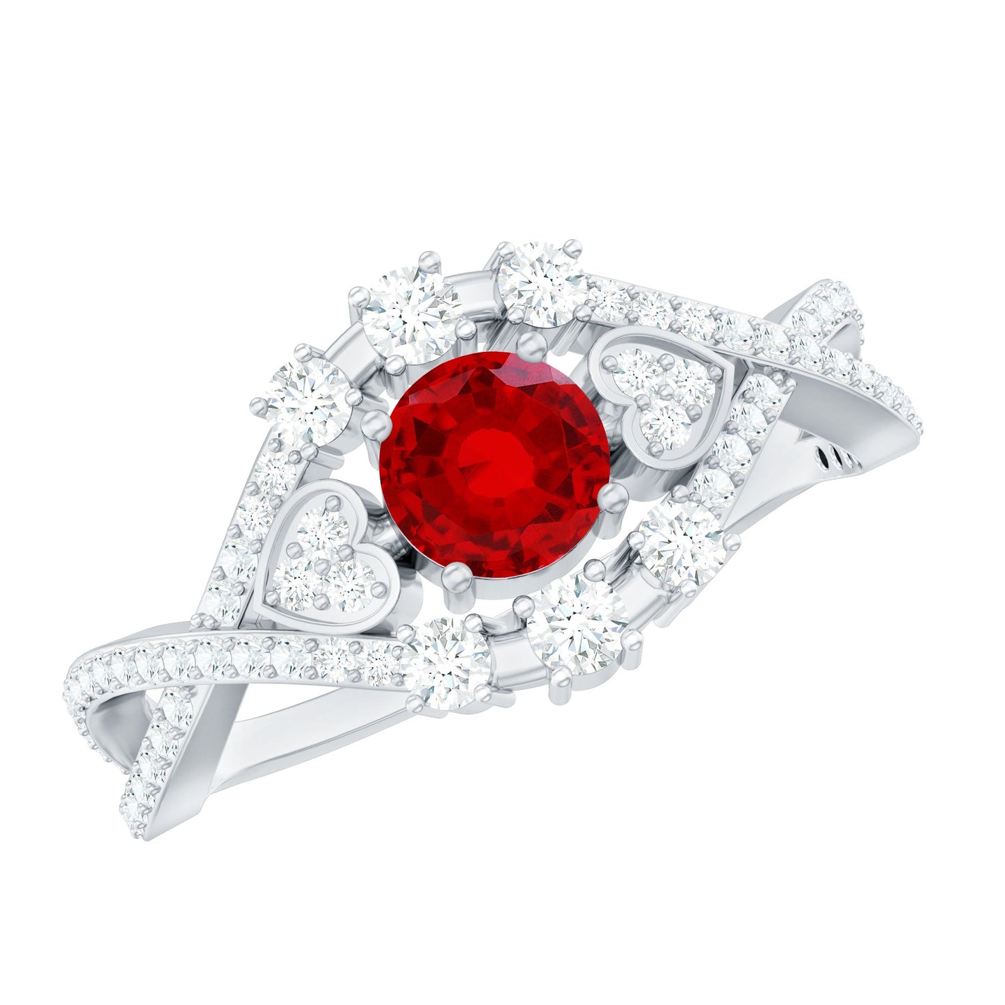 Lab Created Ruby and Moissanite Classic Engagement Ring