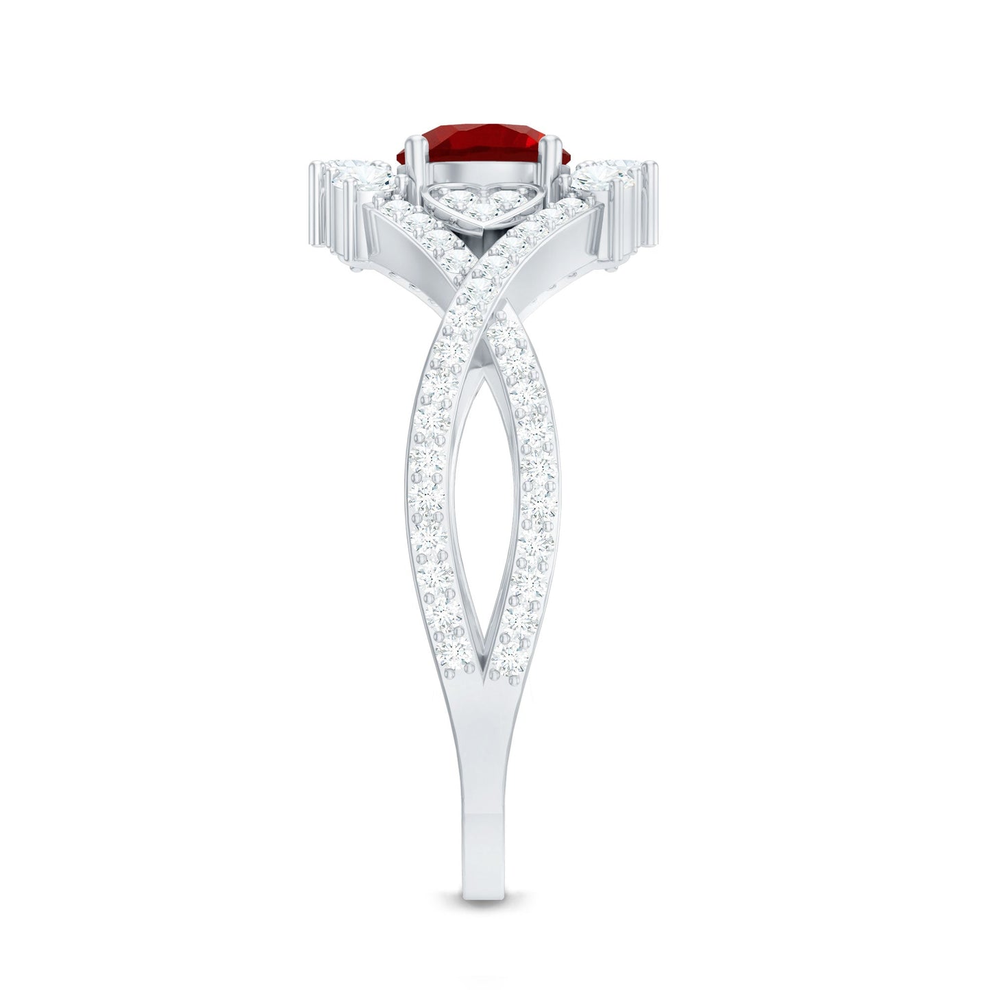 Lab Created Ruby and Moissanite Classic Engagement Ring