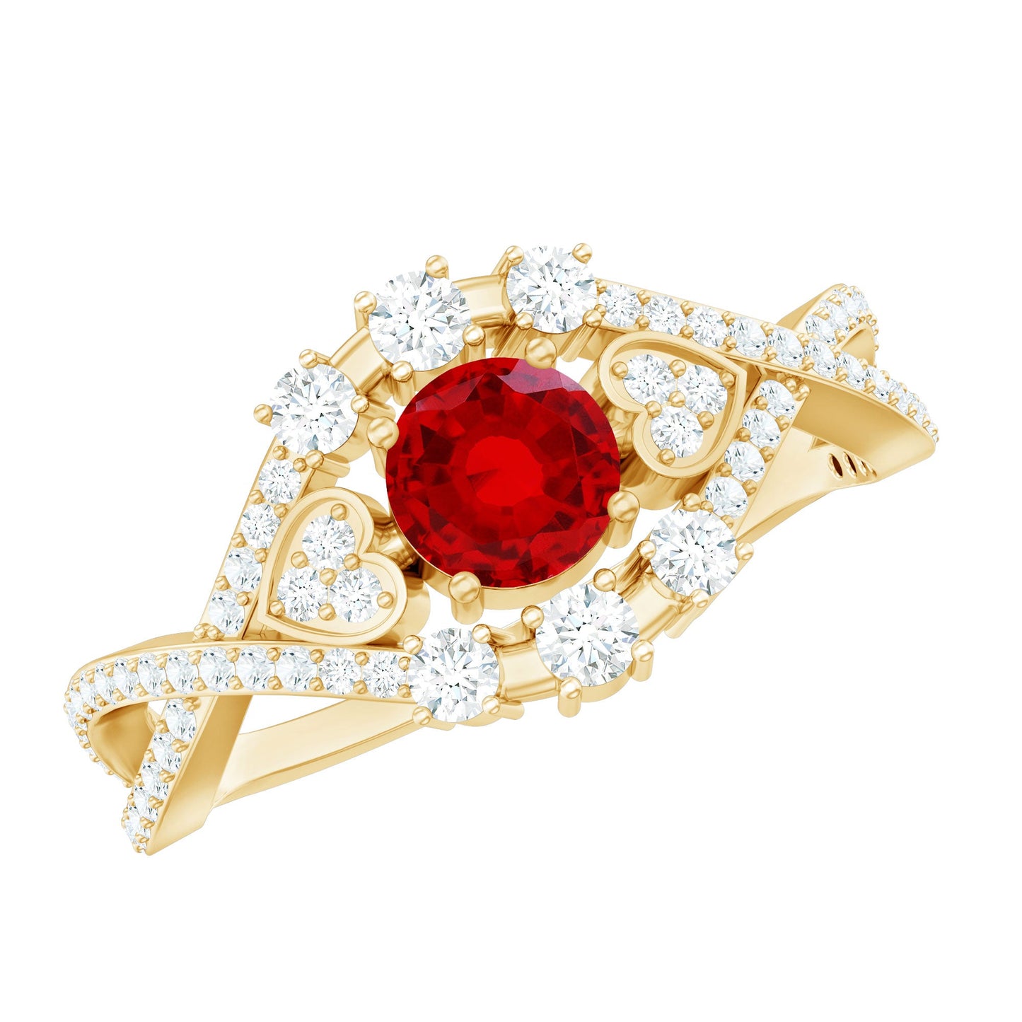 Lab Created Ruby and Moissanite Classic Engagement Ring