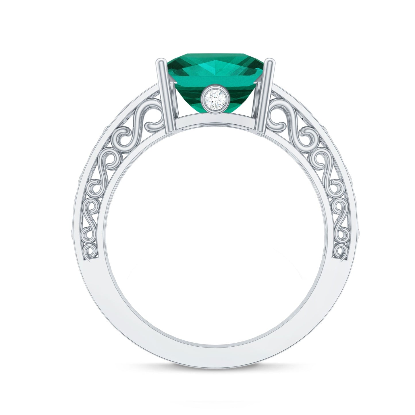 Certified 2.4 Carat Princess Cut Lab Grown Emerald Filigree Engagement Ring