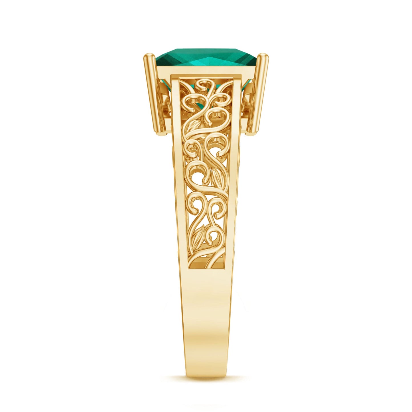 Certified 2.4 Carat Princess Cut Lab Grown Emerald Filigree Engagement Ring