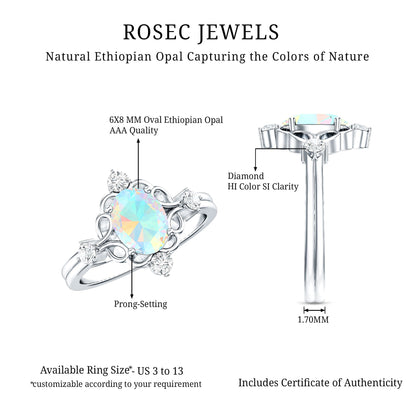 Designer Ethiopian Opal and Diamond  Engagement Ring