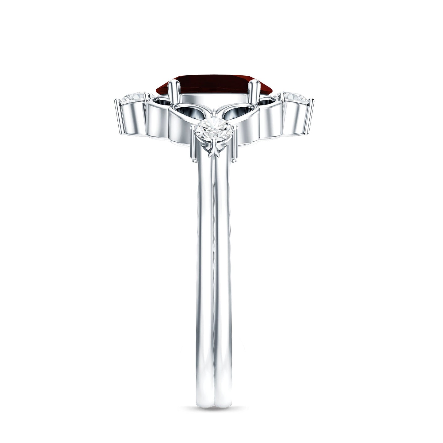 Vintage looking 1.5 Carat Oval Garnet Engagement Ring with Diamond
