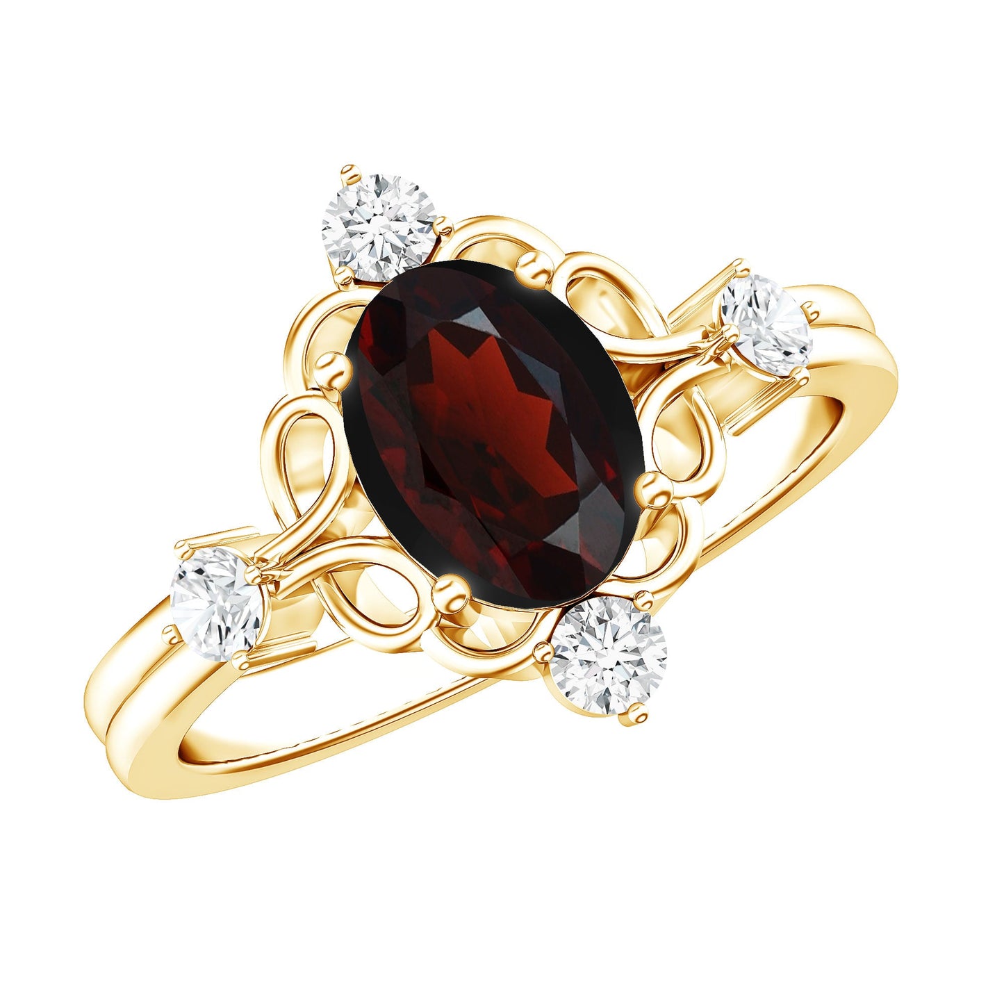 Vintage looking 1.5 Carat Oval Garnet Engagement Ring with Diamond