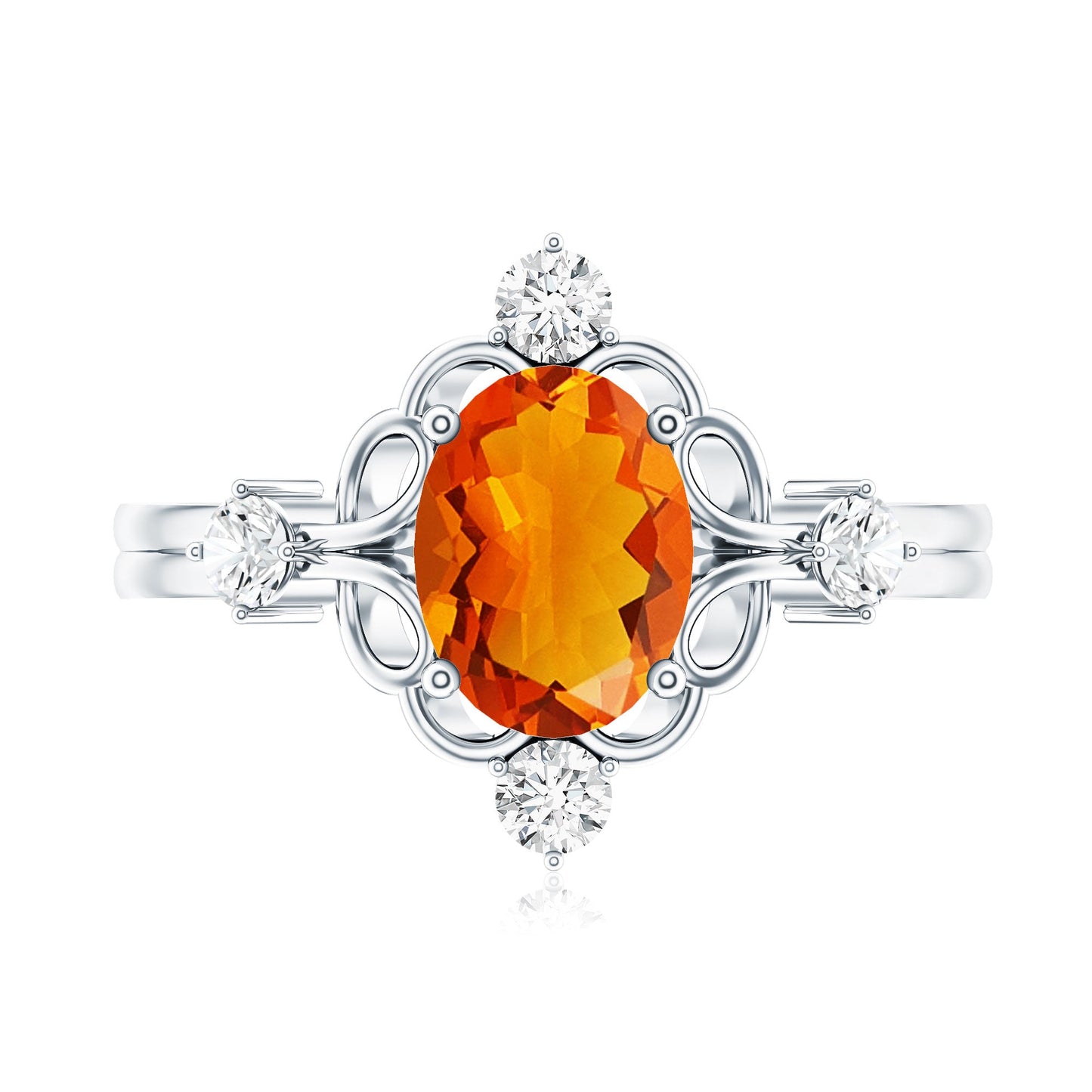 Oval Fire Opal Cocktail Ring with Diamond