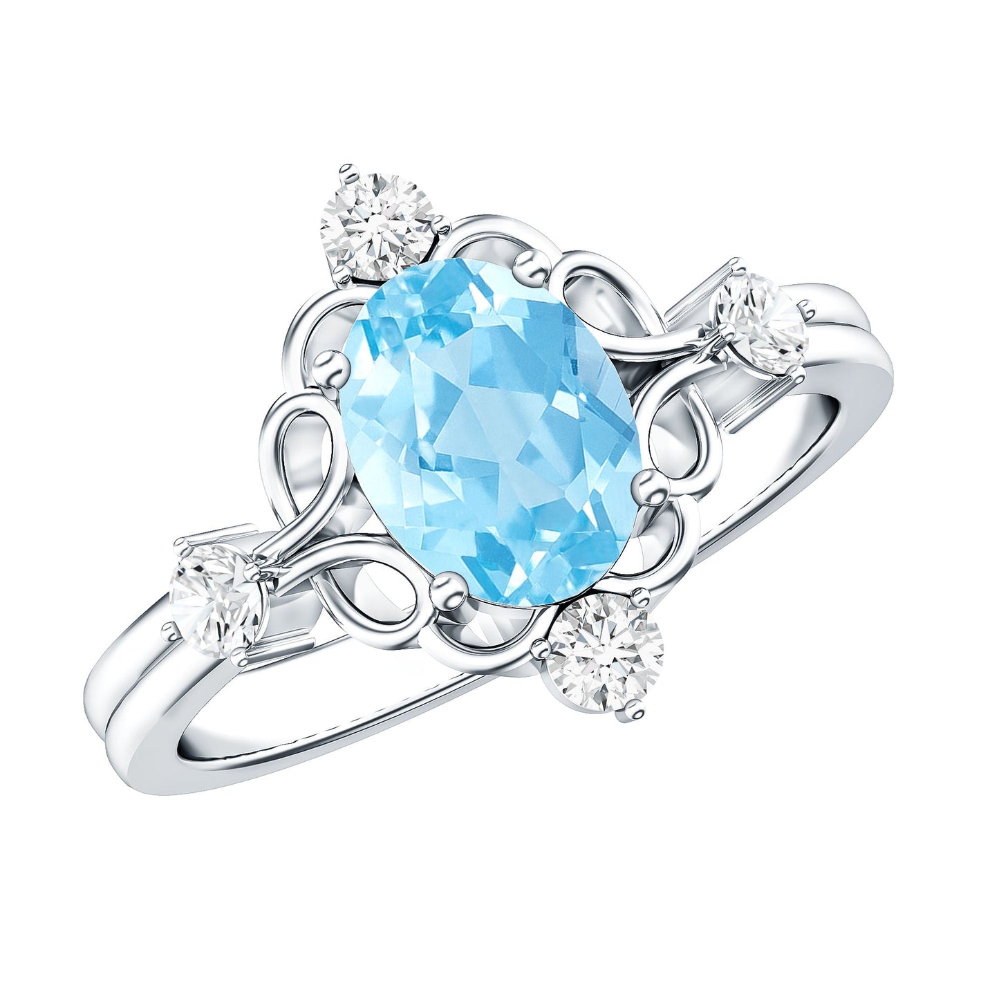 Art Deco Style 1 Carat Oval Shape Aquamarine and Diamond Cocktail Ring