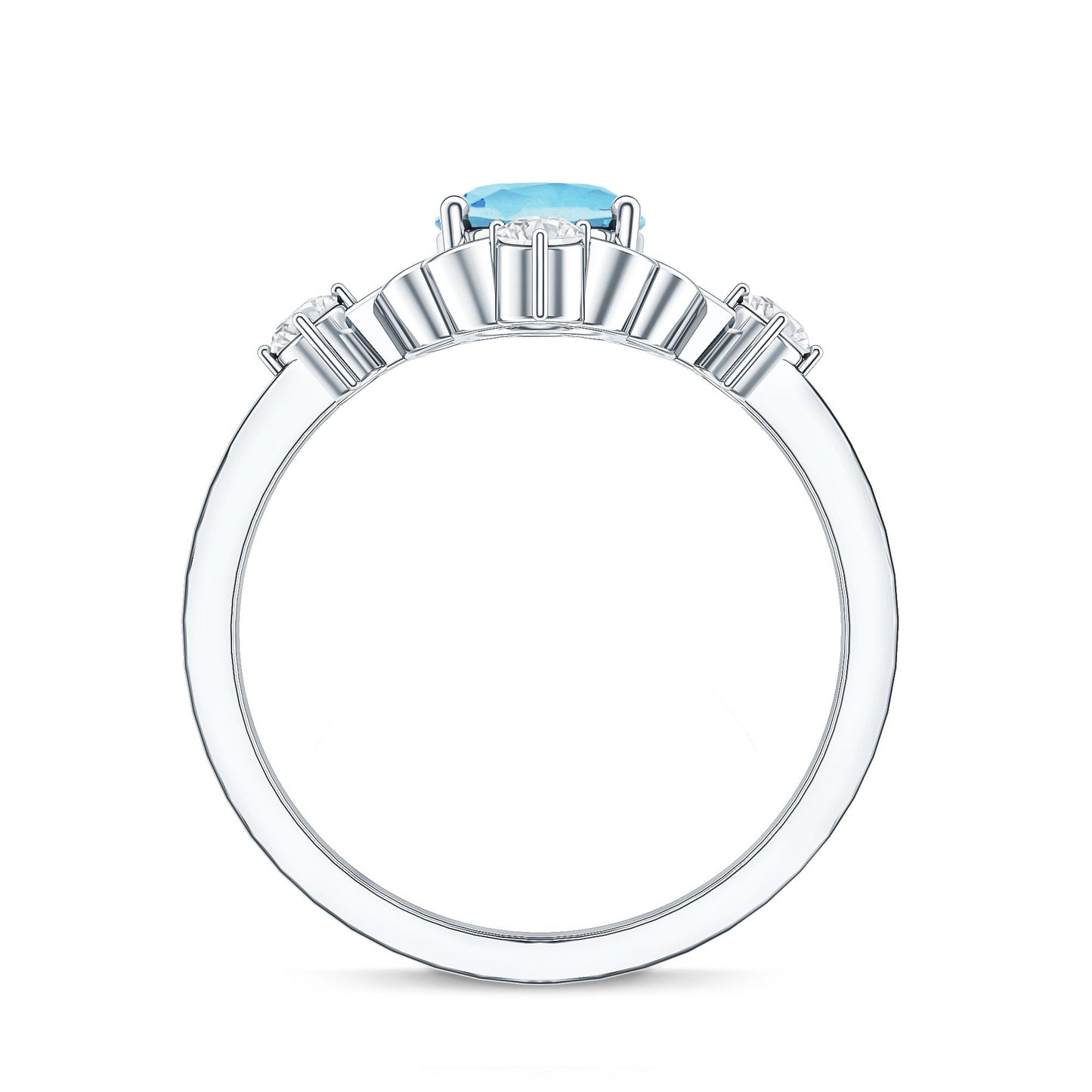 Art Deco Style 1 Carat Oval Shape Aquamarine and Diamond Cocktail Ring