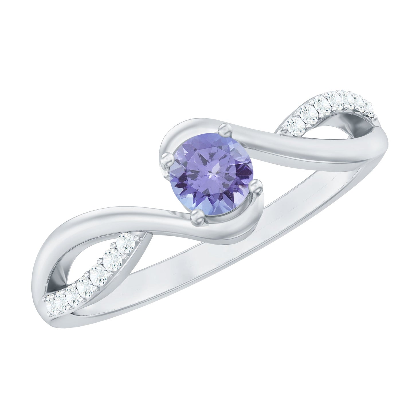 Real Tanzanite Diamond Promise Ring with Bypass Shank
