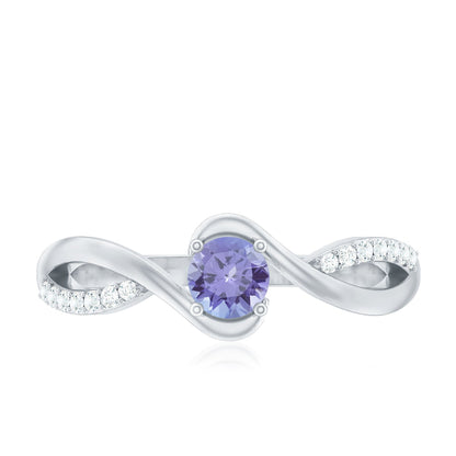 Real Tanzanite Diamond Promise Ring with Bypass Shank