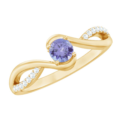 Real Tanzanite Diamond Promise Ring with Bypass Shank