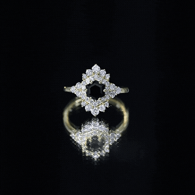 Black Spinel and Diamond Vintage Engagement Ring in Silver