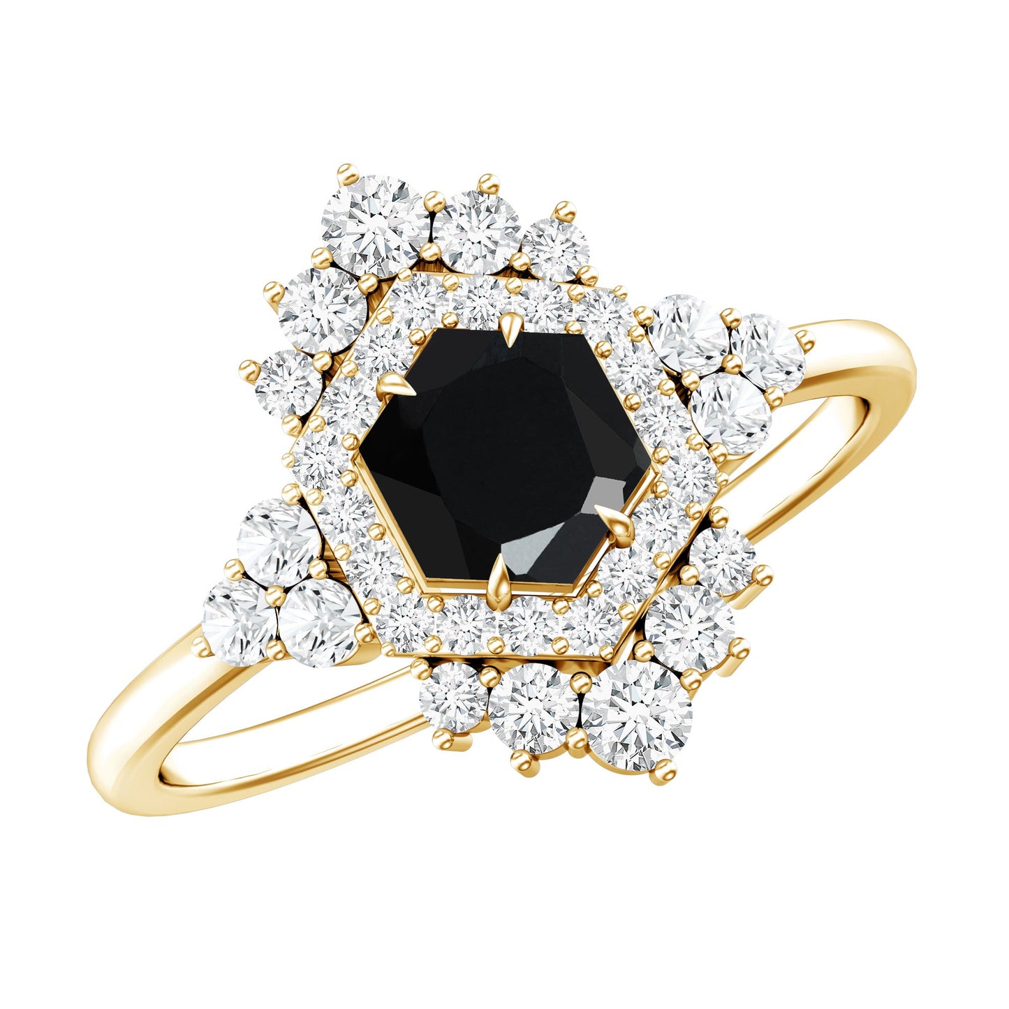 Black Spinel and Diamond Vintage Engagement Ring in Silver