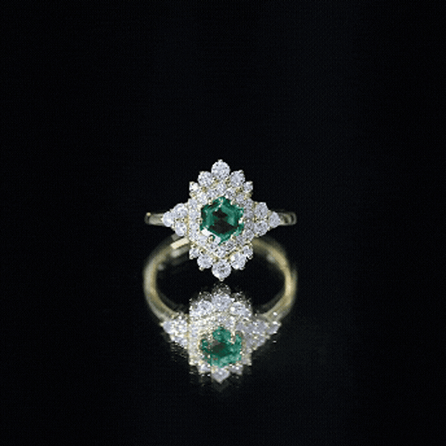 Lab Grown Emerald and Diamond Vintage Engagement Ring in Silver