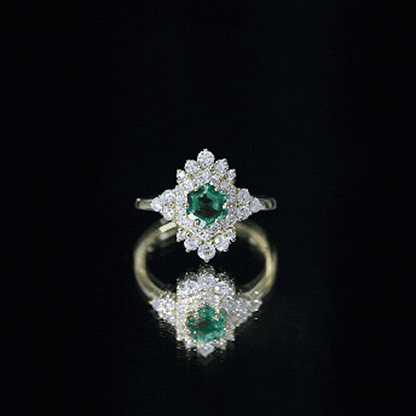Lab Grown Emerald and Diamond Vintage Engagement Ring in Silver