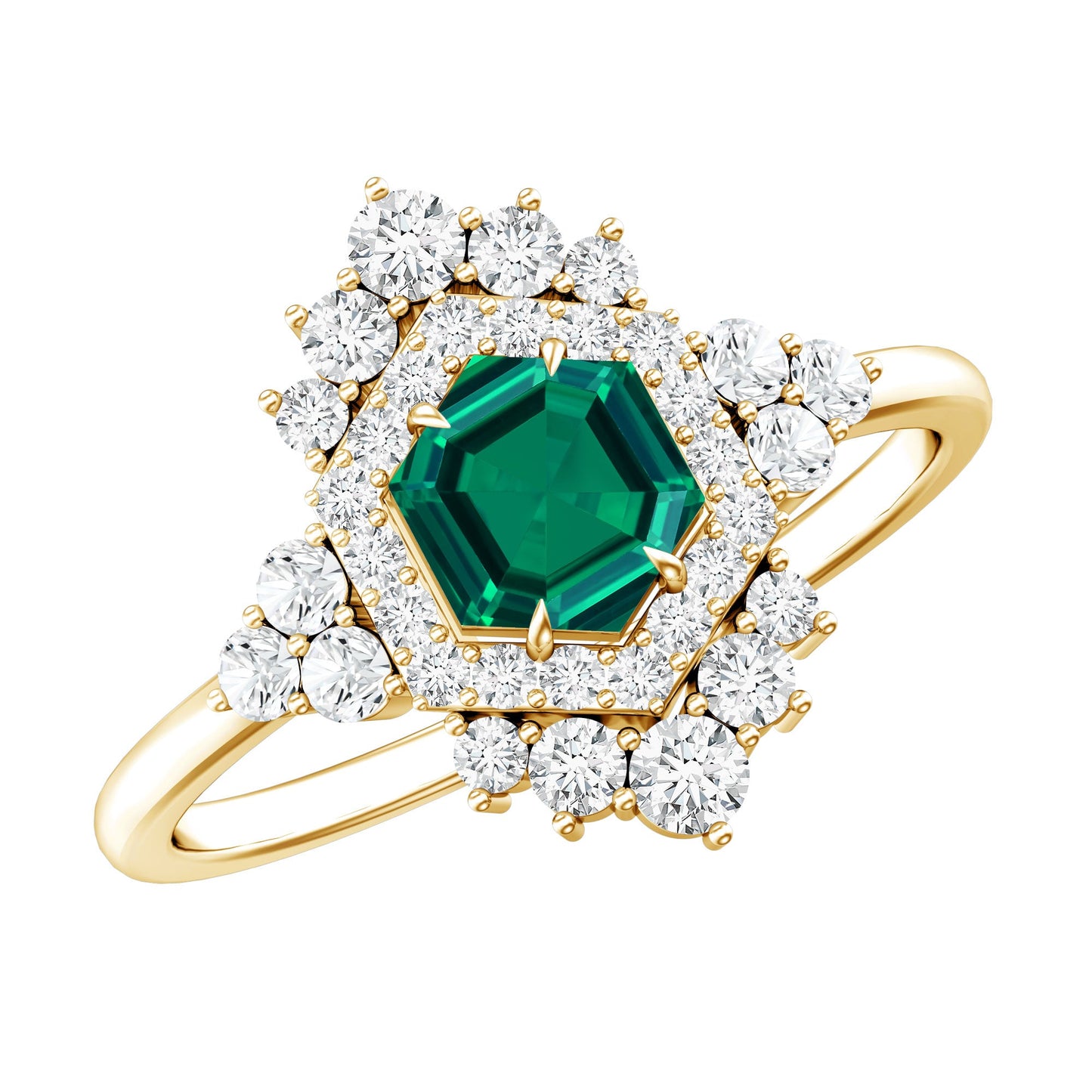 Lab Grown Emerald and Diamond Vintage Engagement Ring in Silver