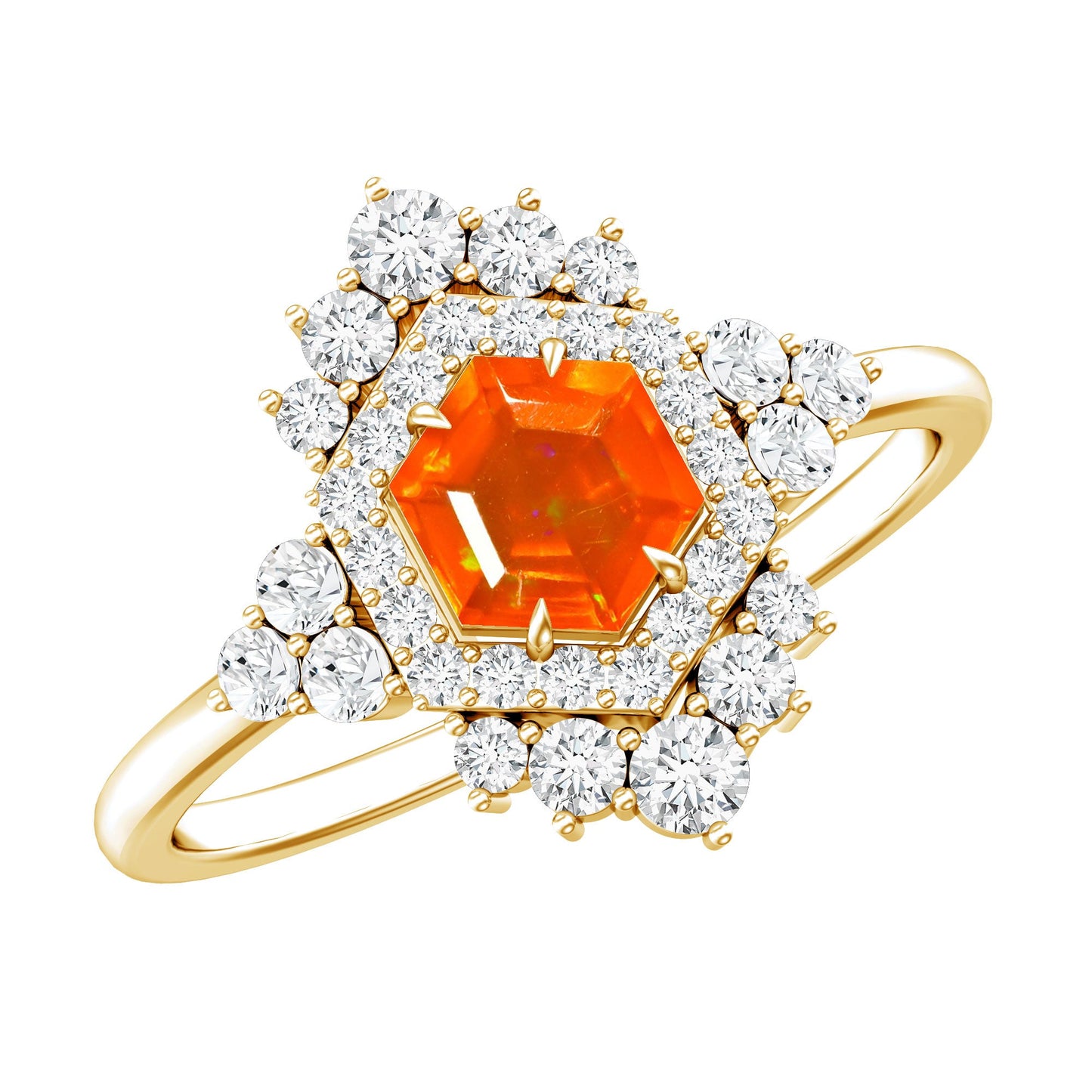 Sterling Silver Fire Opal Diamond Vintage Engagement Ring