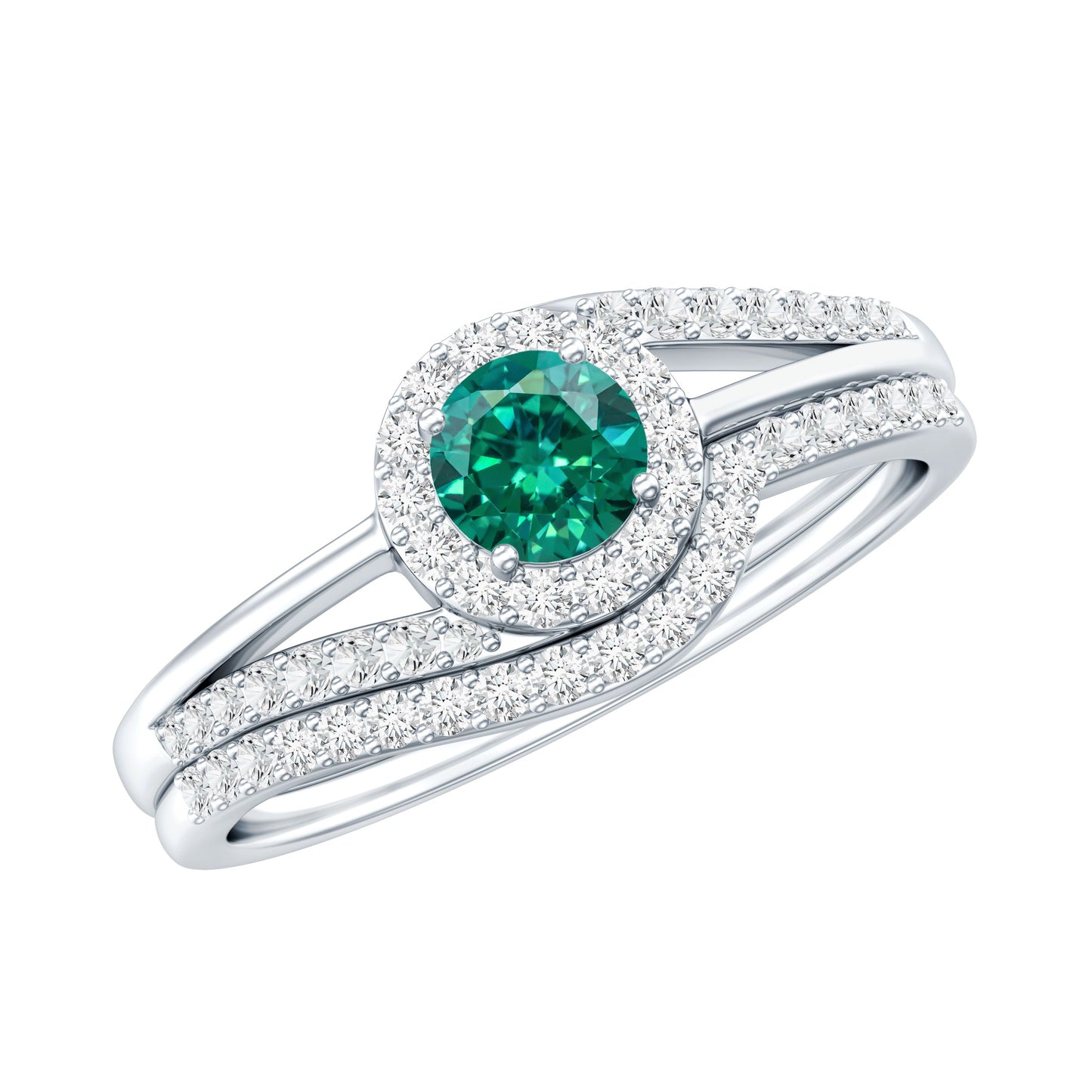 Certified Lab Grown Emerald Diamond Wedding Bridal Ring Set of 2
