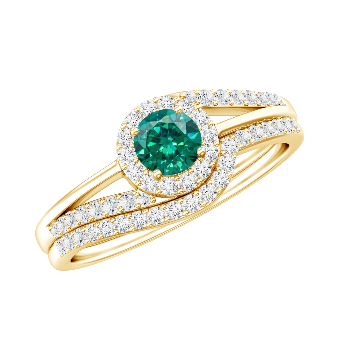 Certified Lab Grown Emerald Diamond Wedding Bridal Ring Set of 2