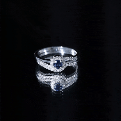 Natural Blue Sapphire Wedding Engagement Ring Set with Diamond