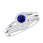 Certified Lab Grown Blue Sapphire Wedding Engagement Ring Set with Diamond