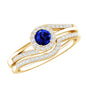 Certified Lab Grown Blue Sapphire Wedding Engagement Ring Set with Diamond