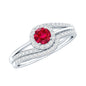 Certified Lab Ruby and Diamond Halo Wedding Ring Set