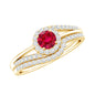 Certified Lab Ruby and Diamond Halo Wedding Ring Set