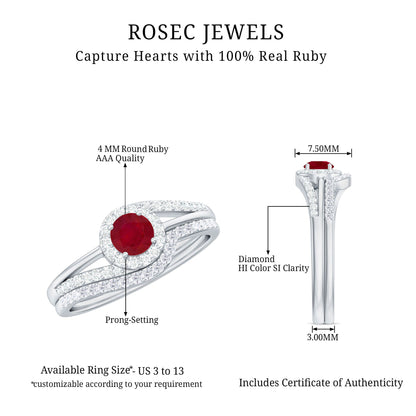 Natural Ruby Diamond Wedding Bridal Ring Set for Women