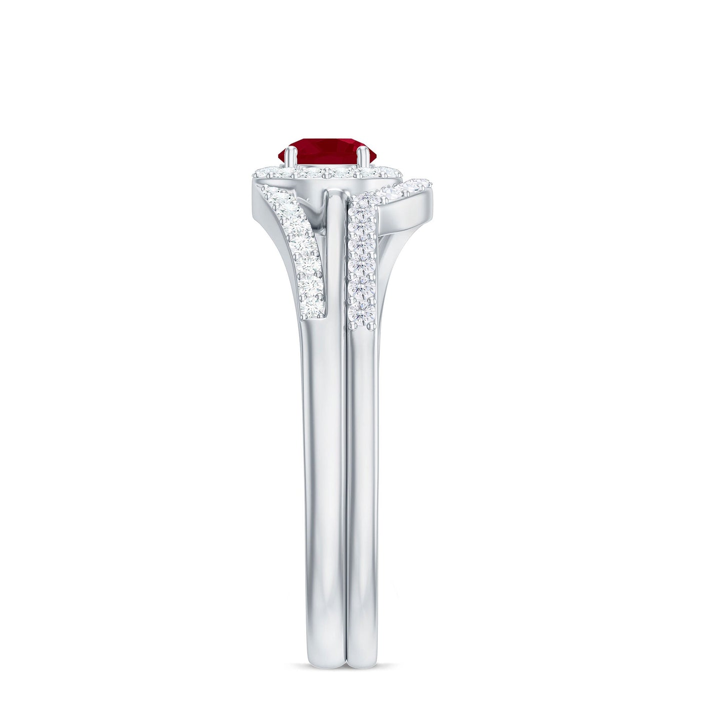 Natural Ruby Diamond Wedding Bridal Ring Set for Women