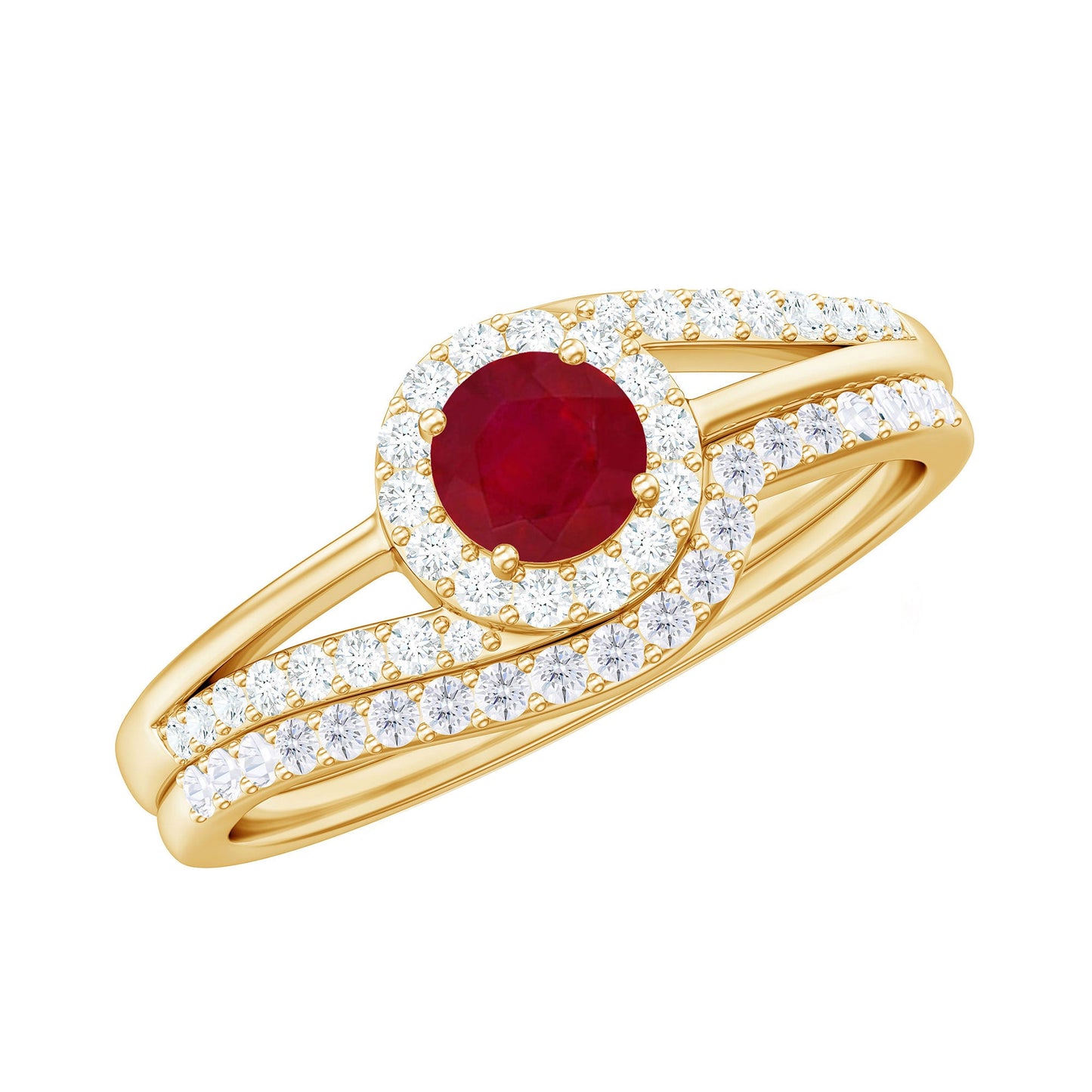 Natural Ruby Diamond Wedding Bridal Ring Set for Women