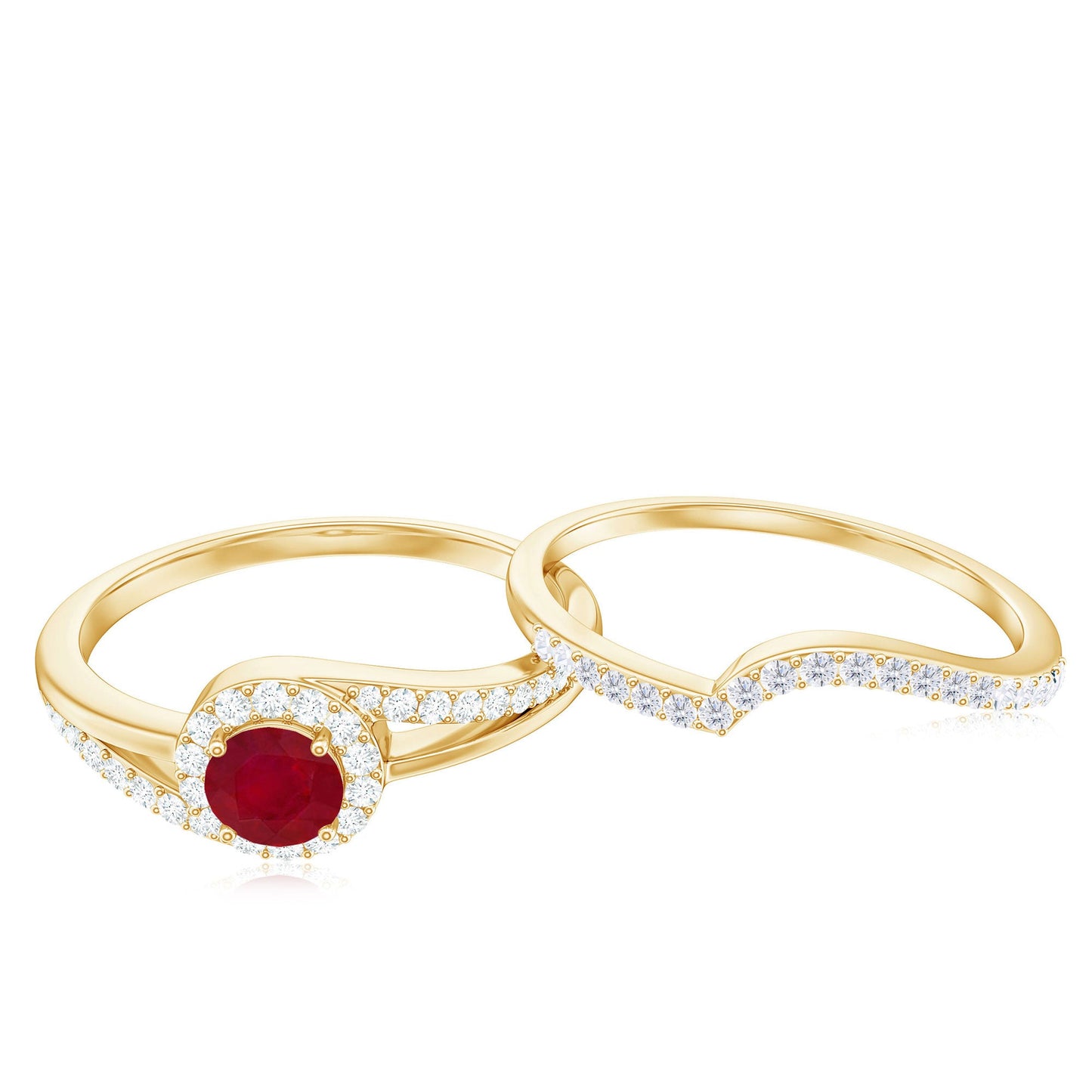 Natural Ruby Diamond Wedding Bridal Ring Set for Women