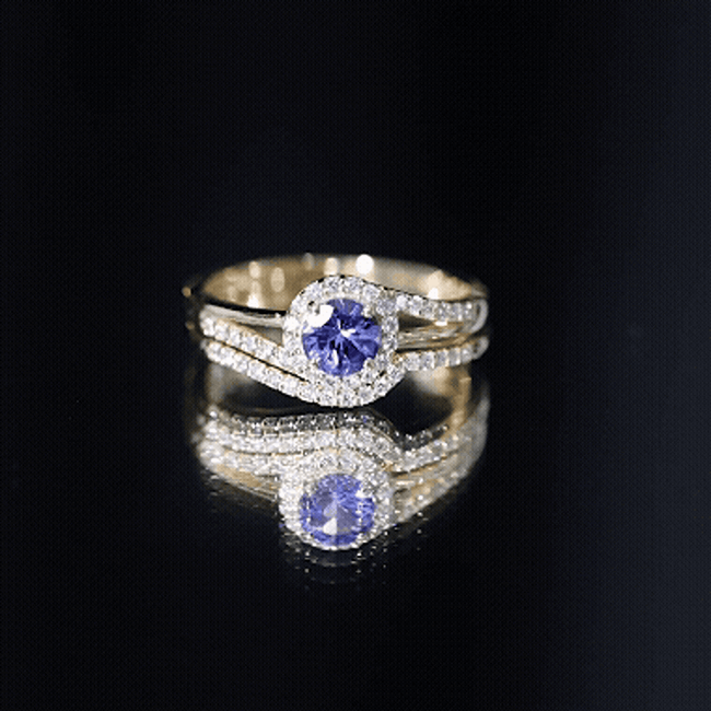 Genuine Tanzanite Engagement Ring with Diamond Enhancer