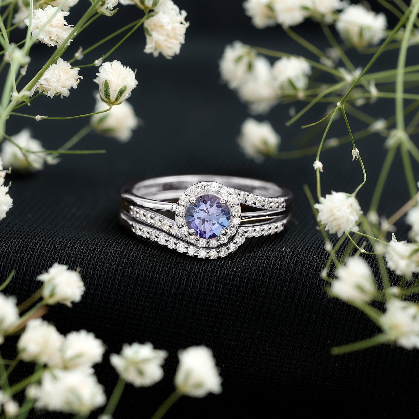 Genuine Tanzanite Engagement Ring with Diamond Enhancer