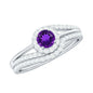 0.4 Carat Natural Amethyst Diamond Wedding Bridal Ring Set of 2