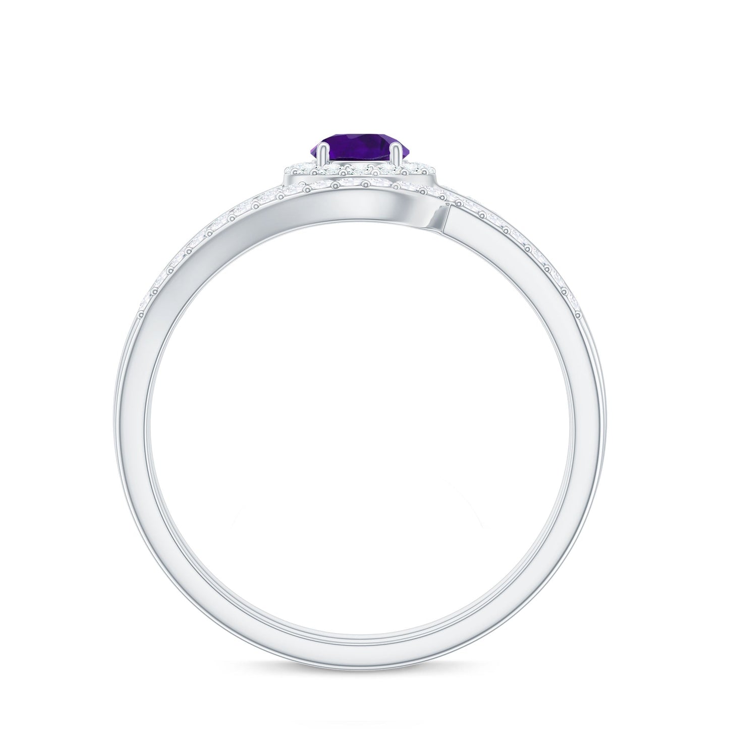 0.4 Carat Natural Amethyst Diamond Wedding Bridal Ring Set of 2