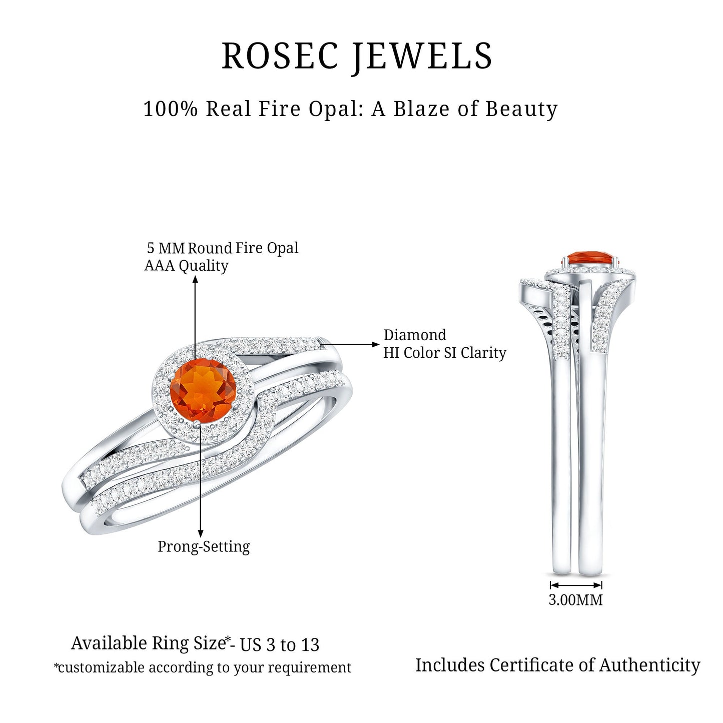 Certified Fire Opal Engagement Ring with Diamond Enhancer