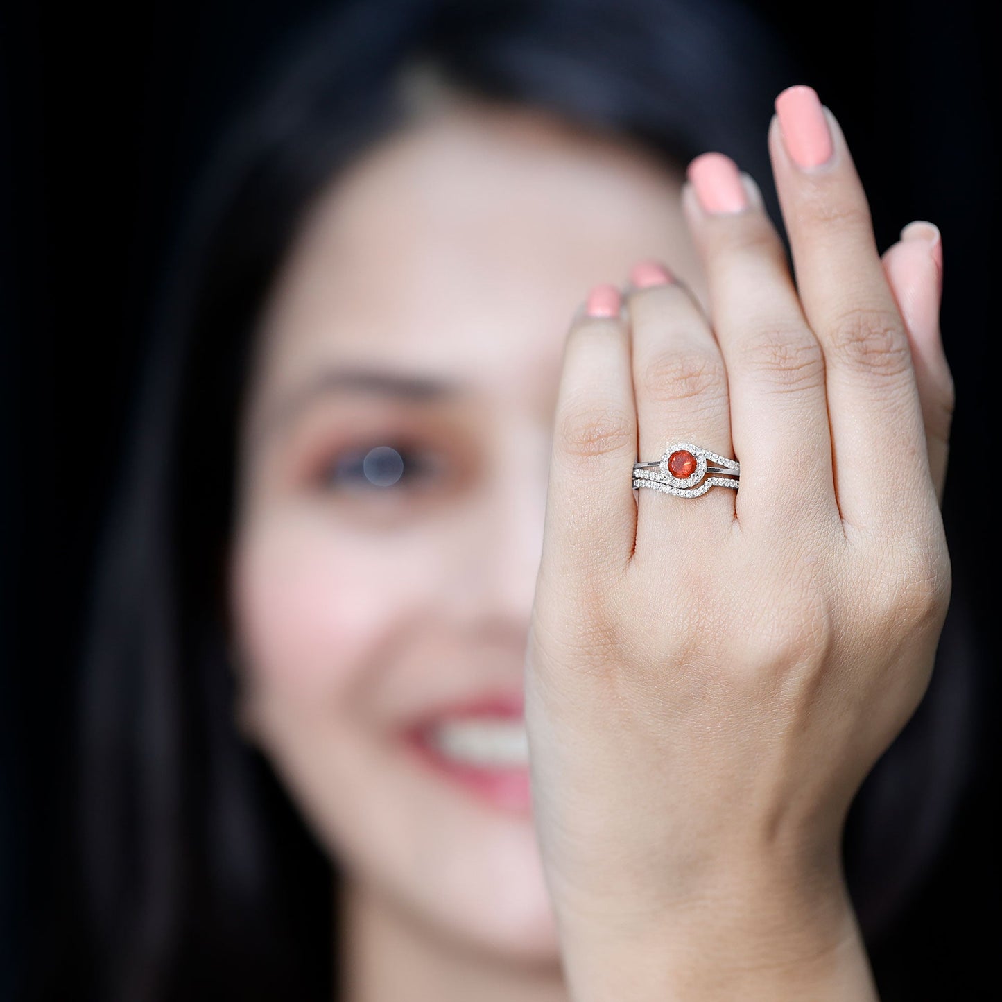 Certified Fire Opal Engagement Ring with Diamond Enhancer