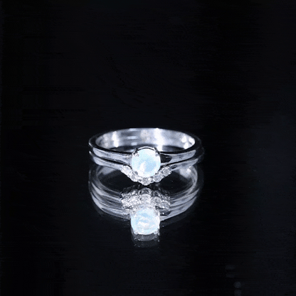 Minimal Ethiopian Opal Diamond Promise Ring Set