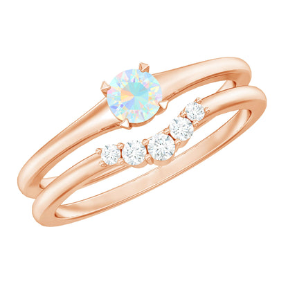 Minimal Ethiopian Opal Diamond Promise Ring Set
