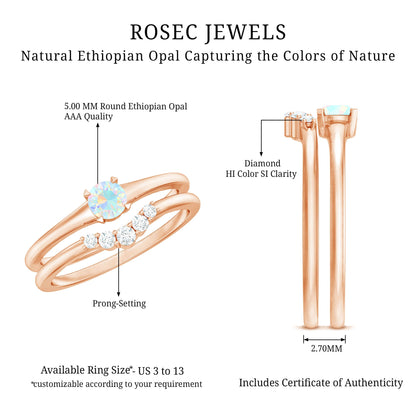 Minimal Ethiopian Opal Diamond Promise Ring Set