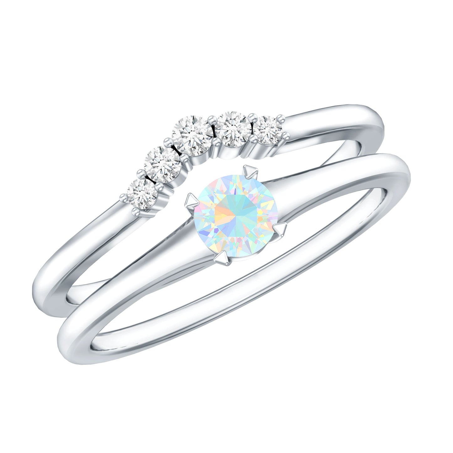 Minimal Ethiopian Opal Diamond Promise Ring Set