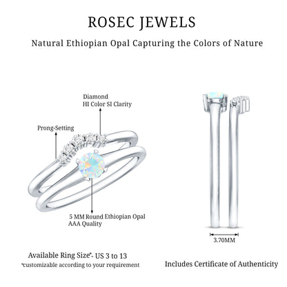 Minimal Ethiopian Opal Diamond Promise Ring Set