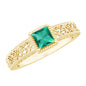 Vintage Inspired Princess Cut Lab Grown Emerald Promise Ring with Filigree Details