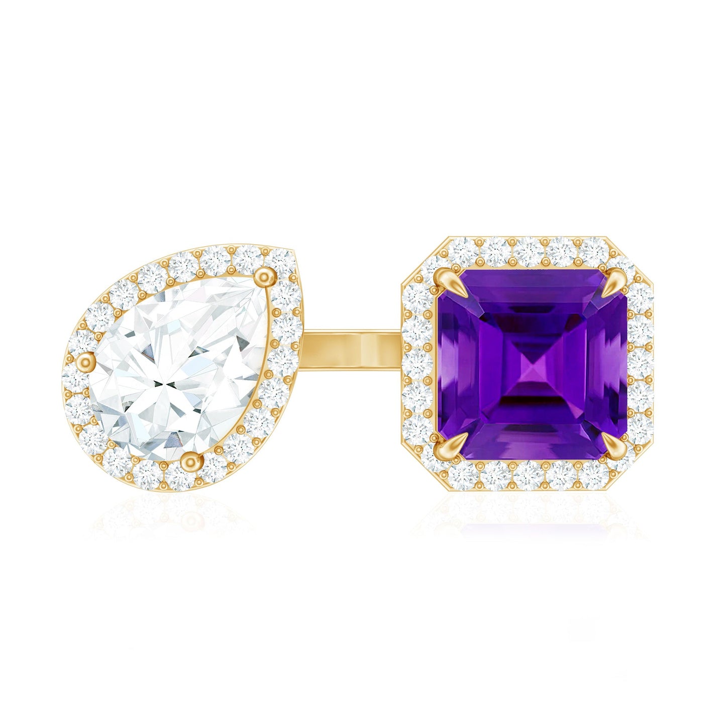 Certified Real Amethyst 2 Stone Engagement Ring with Moissanite